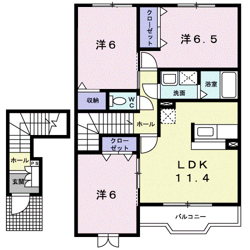 メゾン デ ソレイユII(3LDK/2階)の間取り写真