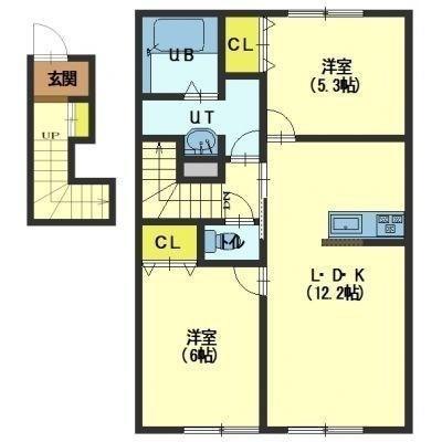 D-ROOM七重浜(2LDK/2階)の間取り写真