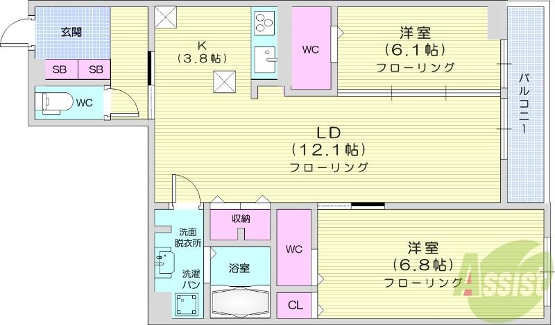 CLASSEUM仙台小田原2(2LDK/1階)の間取り写真