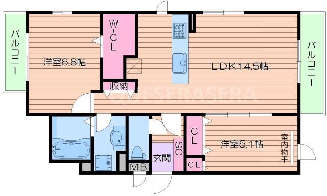 イー・ヒローズ(2LDK/1階)の間取り写真