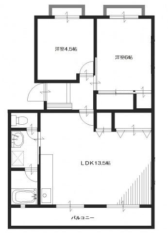 オークヒル(2LDK/3階)の間取り写真