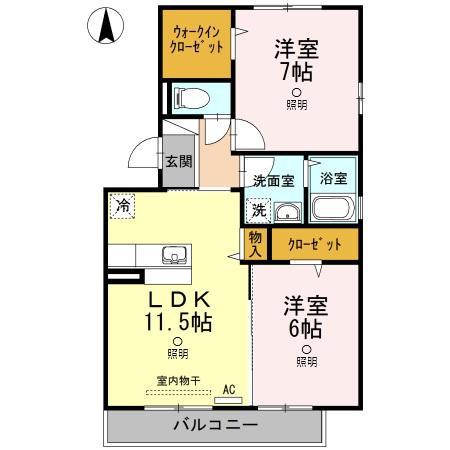 グローリー一文字(2LDK/3階)の間取り写真