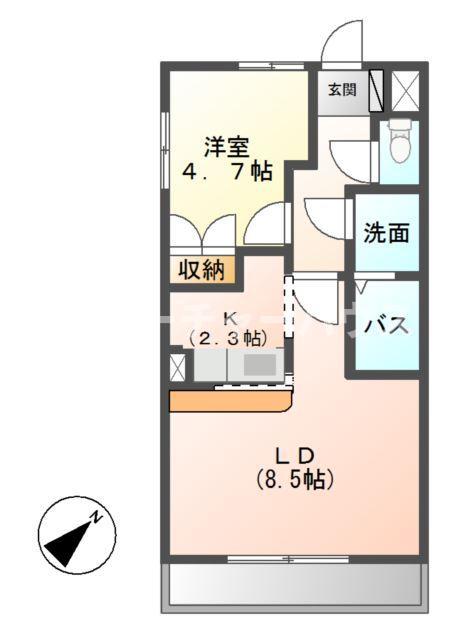 グランデ市毛(1LDK/1階)の間取り写真
