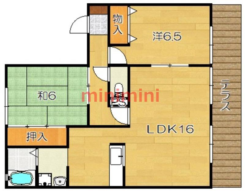 ウィンディア五百住B(2LDK/1階)の間取り写真
