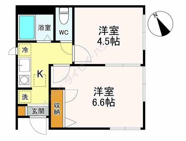 西武新宿線 新井薬師前駅 徒歩7分 2階建 築20年(2K/1階)の間取り写真