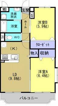 ユーミーJULLIE(2LDK/2階)の間取り写真