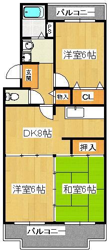 グリーンタウン本中山(3DK/1階)の間取り写真