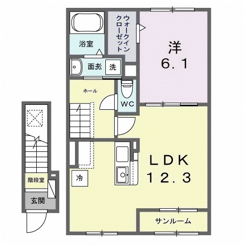 ウエスト.ゲート I(1LDK/2階)の間取り写真