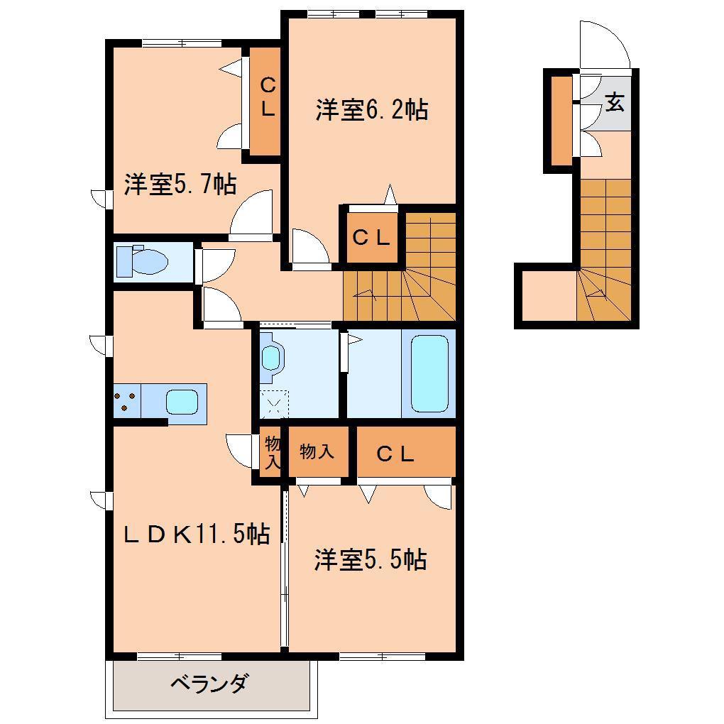 RECOTT辛島 弐番館(3LDK/2階)の間取り写真