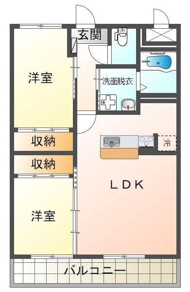 市営木曽町松6棟(2LDK/1階)の間取り写真