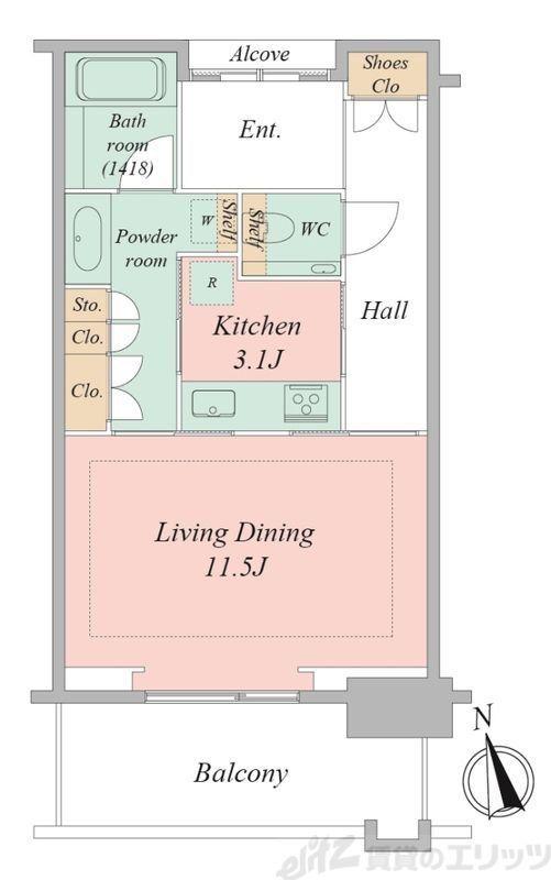 グラングリーン大阪 THE ノース RESIDENCE(1K/11階)の間取り写真