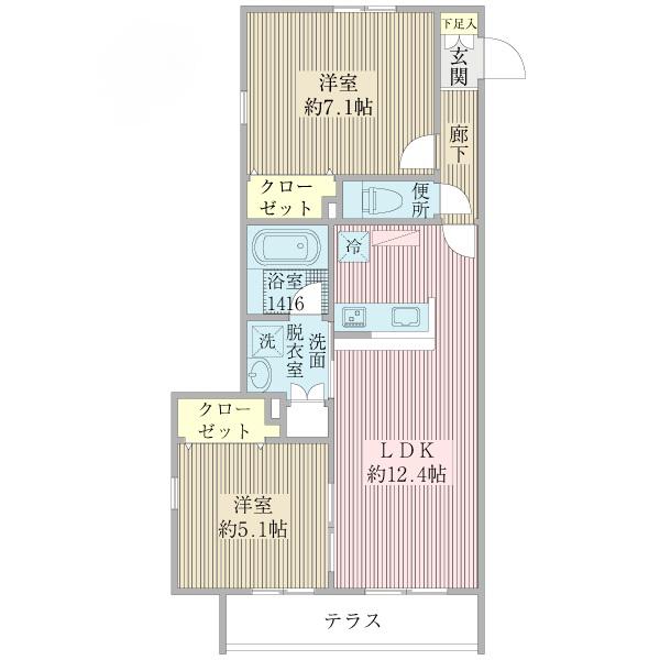 フェルトベルク弐番館(2LDK/1階)の間取り写真