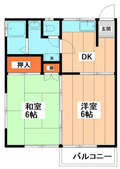 トウスイハウス(2DK/2階)の間取り写真