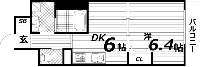 マウントック・フェイム(1DK/6階)の間取り写真