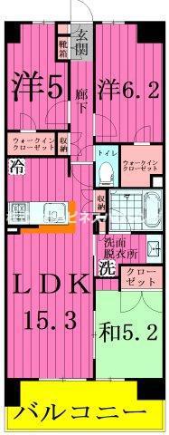 クレストフォルム柏サウスウイング(3LDK/3階)の間取り写真