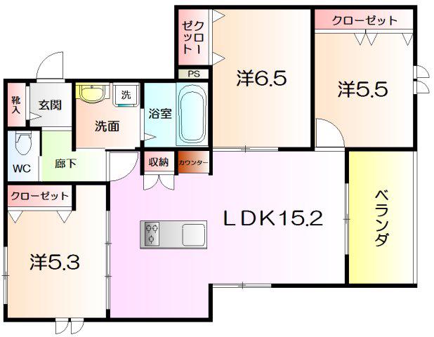 ドエル伊勢道(3LDK/2階)の間取り写真