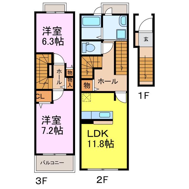 セレスティーノ(2LDK/2階)の間取り写真
