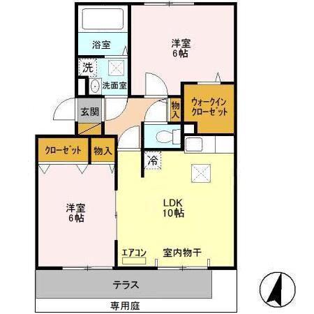 グランヴェルジェIII(2LDK/1階)の間取り写真