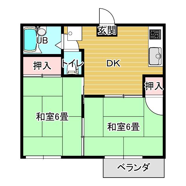 ハイツ北吉津B棟(2DK/2階)の間取り写真