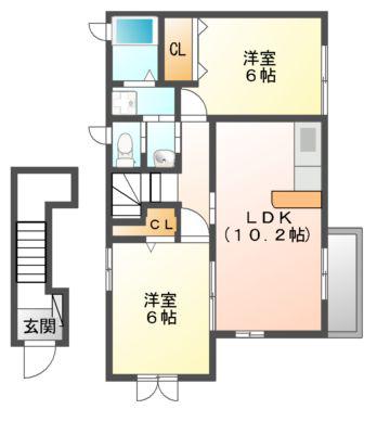 セレノ・アロッジオ(2LDK/2階)の間取り写真
