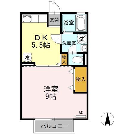 グランツ屋島(1DK/2階)の間取り写真
