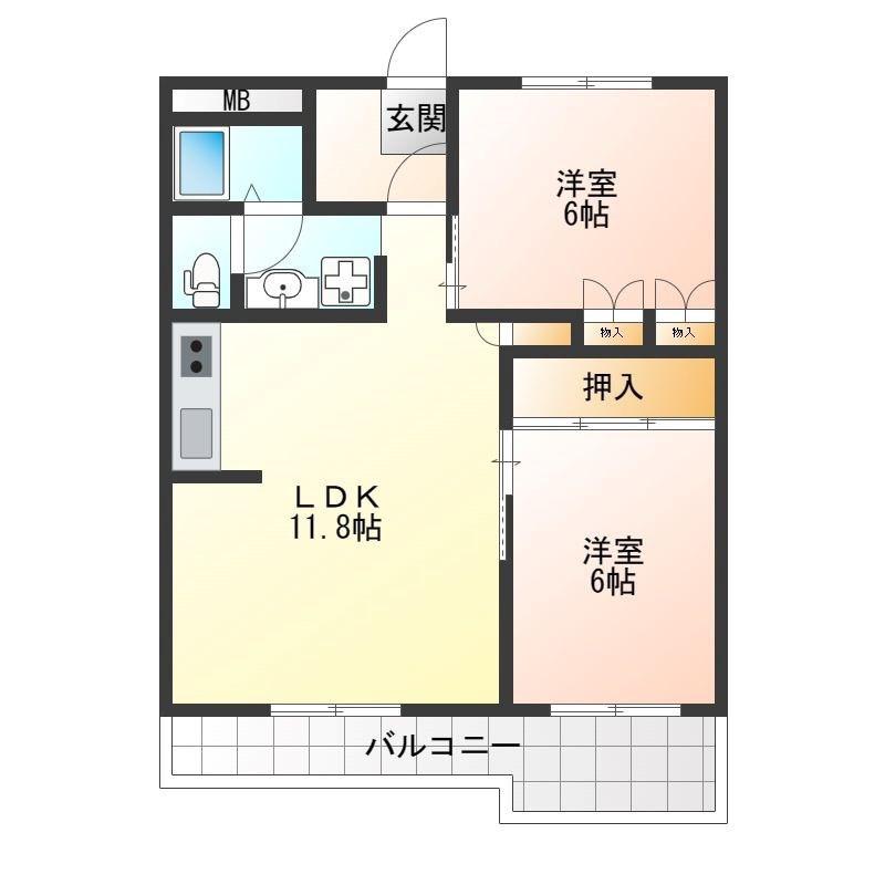 宇都宮昭和ビルIII(2LDK/3階)の間取り写真