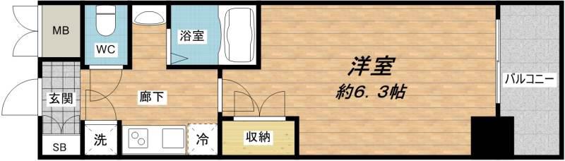 ジュネーゼグラン東梅田(1K/3階)の間取り写真