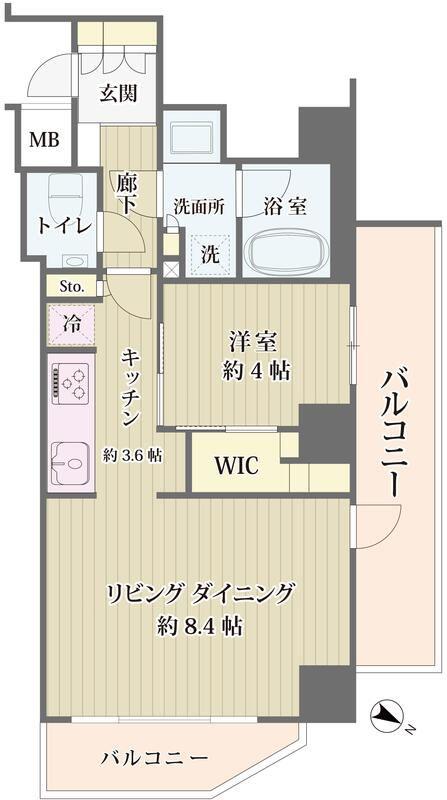 IBIS市ヶ谷(1LDK/2階)の間取り写真