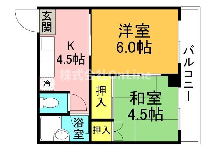 グランドハイツ大今里(2K/1階)の間取り写真