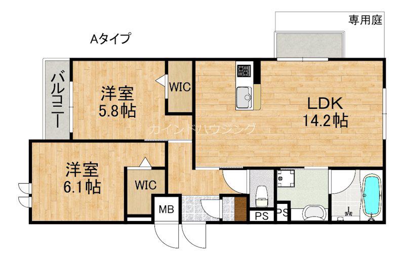 ブランノワール日根野(2LDK/1階)の間取り写真