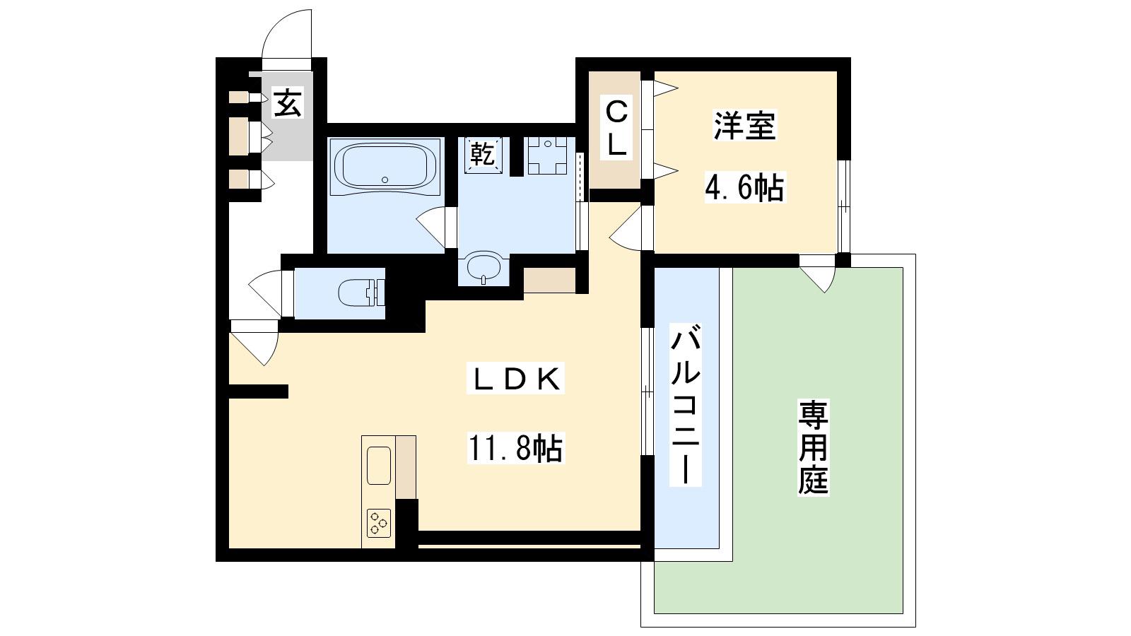 メゾンルル赤川(1LDK/1階)の間取り写真