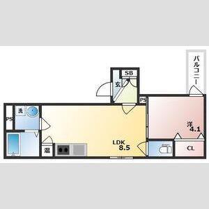 GRANDIR瓢箪山(1LDK/3階)の間取り写真