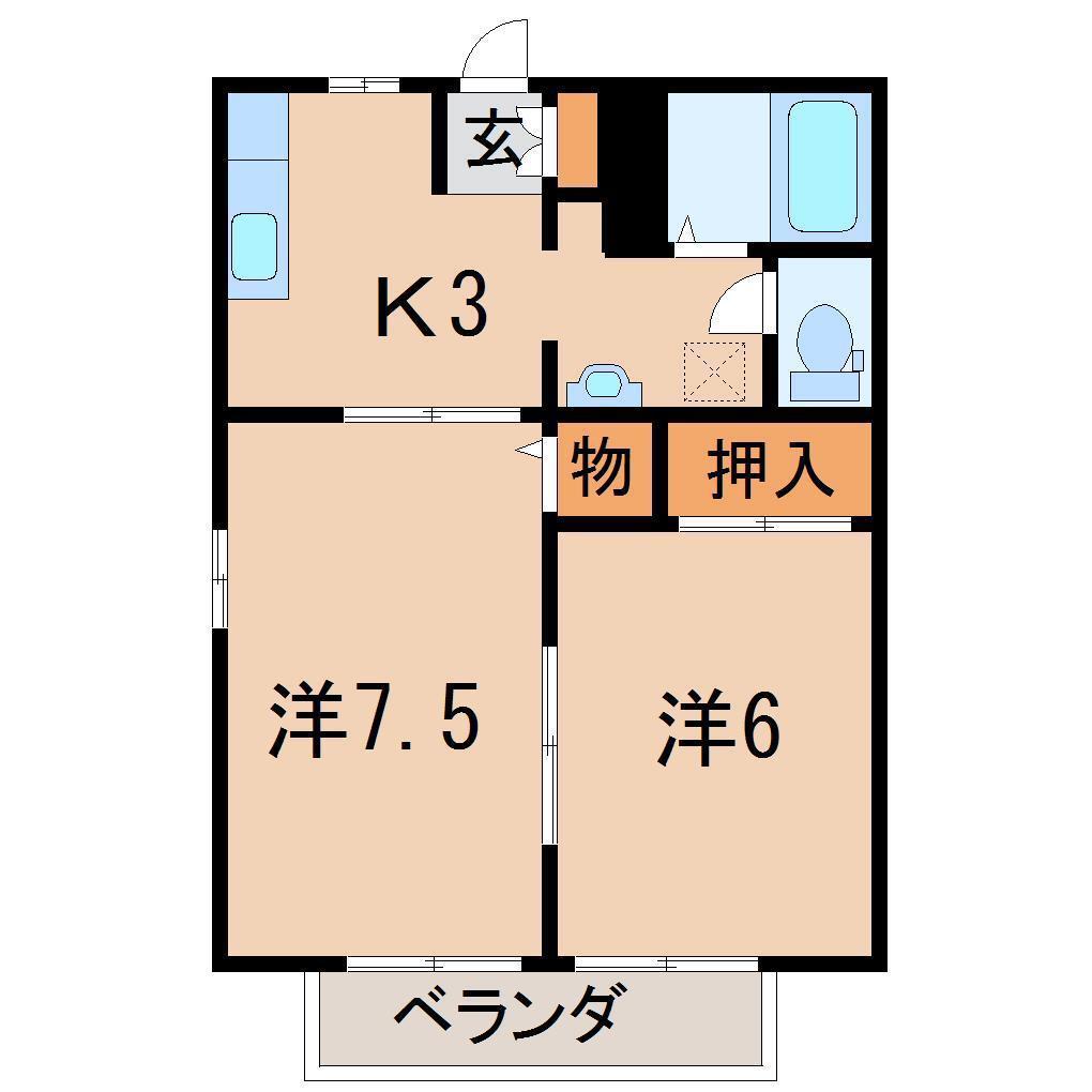 アークガーデンB(2K/2階)の間取り写真