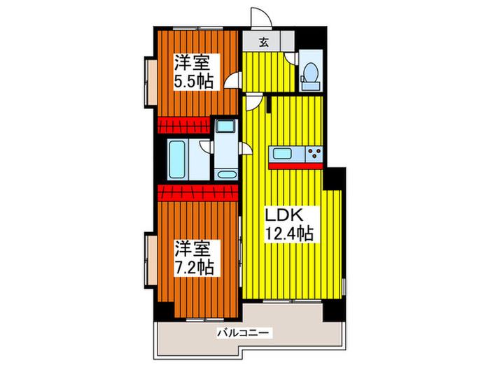 シェーン レーベン(2LDK/5階)の間取り写真