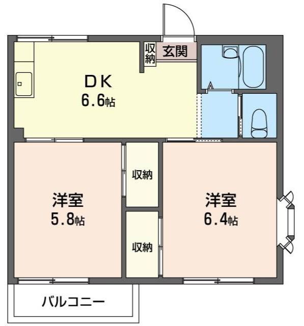 けやきハイムA(2DK/2階)の間取り写真