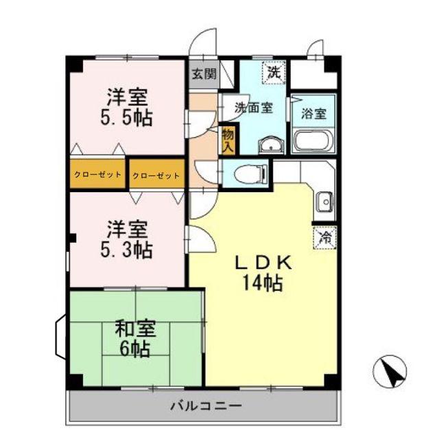 デミュールクワダ(3LDK/2階)の間取り写真
