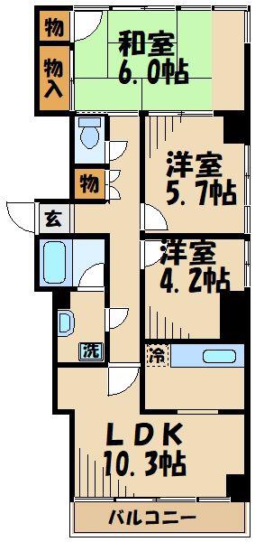 グランドール武戸野(3LDK/6階)の間取り写真