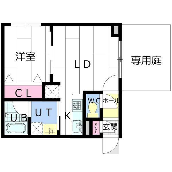 CARRERA環状通東(1LDK/1階)の間取り写真