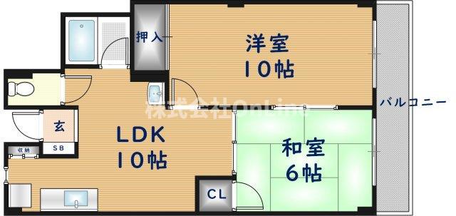 クイーンハイツ久宝寺(2LDK/3階)の間取り写真