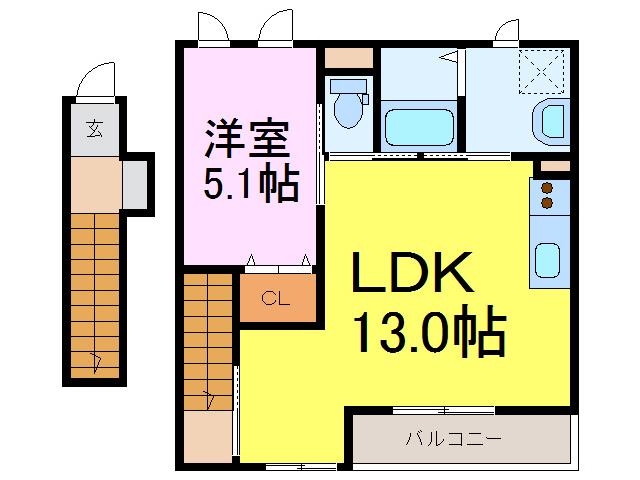 コンフィアンス(1LDK/2階)の間取り写真