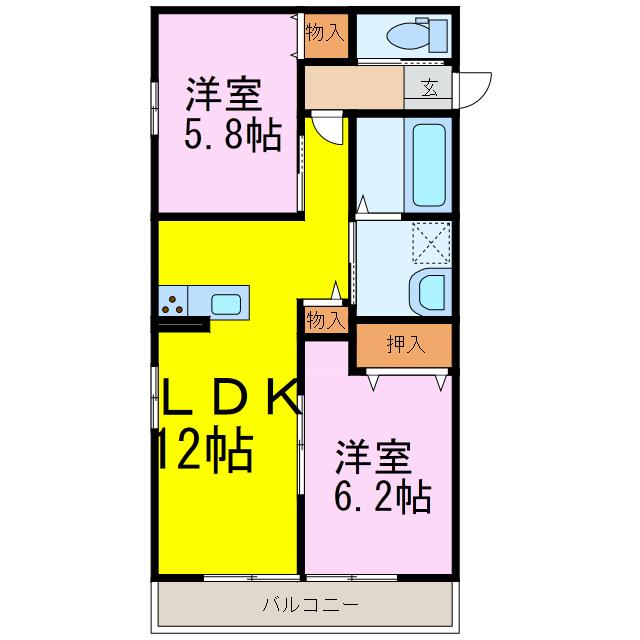 BLOOMING COURT(2LDK/1階)の間取り写真