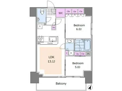 シティハウス東麻布(2LDK/12階)の間取り写真