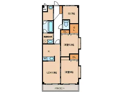 ラ・メール壱番館(3LDK/2階)の間取り写真
