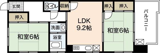 重岡ビル (2LDK/6階)の間取り写真