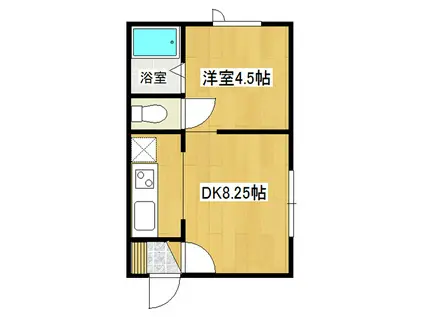 ハピネスII(1DK/1階)の間取り写真