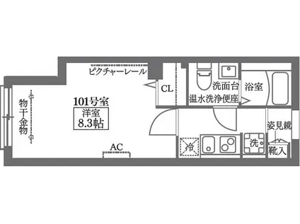COCOCUBE大森本町(1K/1階)の間取り写真