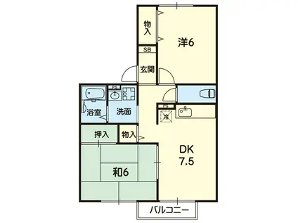 フラワーパークB棟(2LDK/1階)の間取り写真