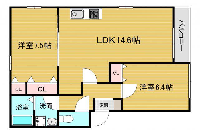 グラツィア堺(2LDK/2階)の間取り写真