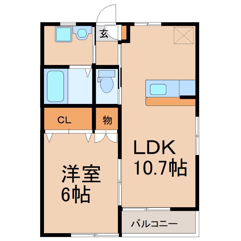 サンハイツ岡崎L(1LDK/2階)の間取り写真