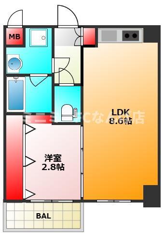 フロンティアタワー九条I(1LDK/4階)の間取り写真